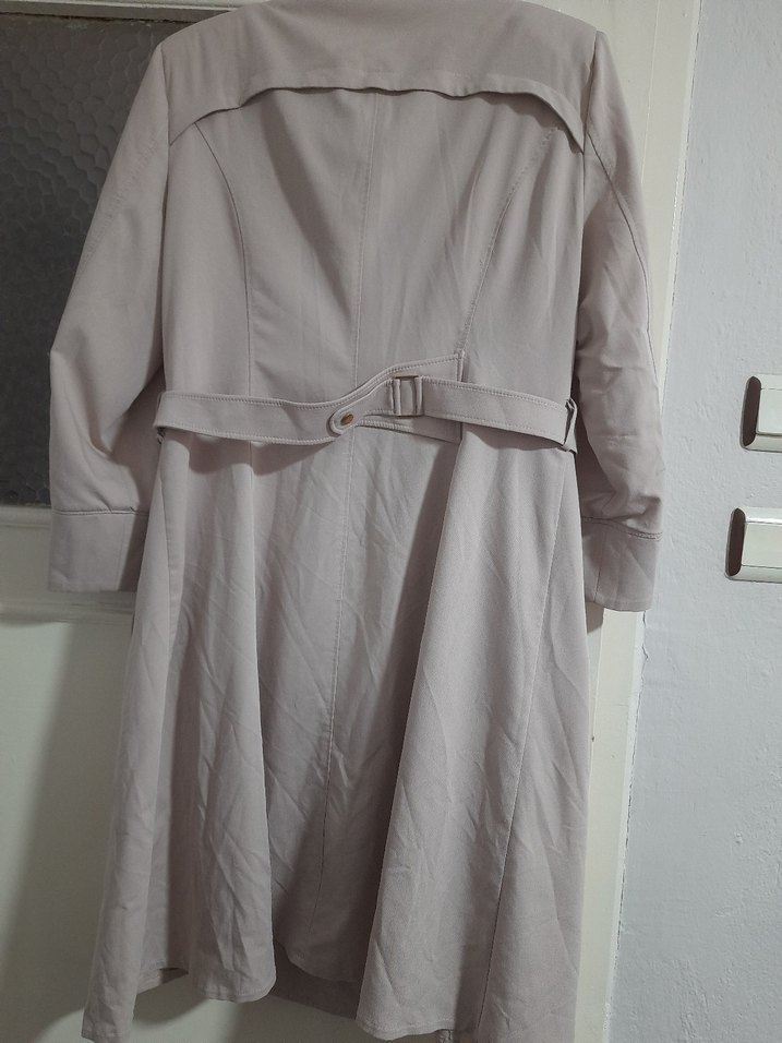 Açık pudra Uzun Düğmeli Keten Trençkot - Görsel 2