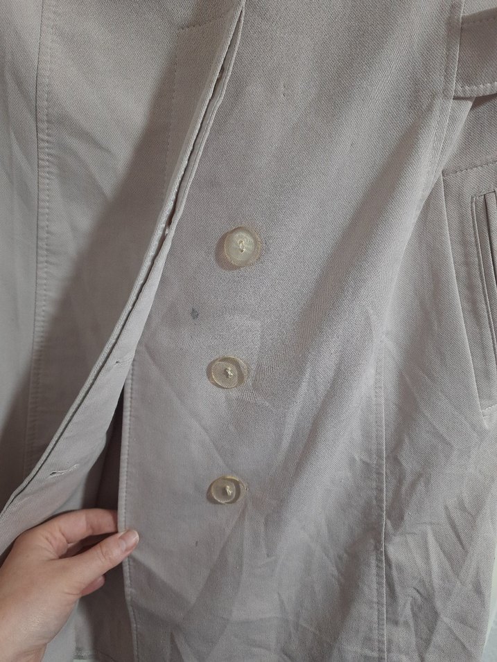 Açık pudra Uzun Düğmeli Keten Trençkot - Görsel 3