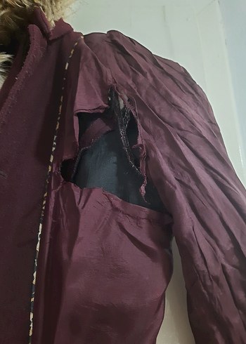 Kürklü Yaka Bordo Uzun Kaban - Görsel 4