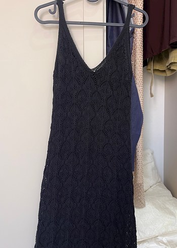 Zara Siyah Bohem Örgü Midi Elbise