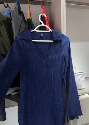 Sheinside Lacivert V Yaka Pilili Kadın Triko Elbise