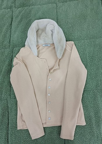 Bej Düğmeli Kadın Hırka Sıcak Kumaş - Görsel 2