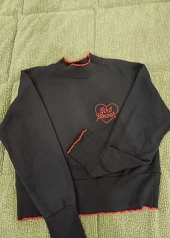 Siyah Uzun Kollu Crop Sweatshirt - Görsel 2