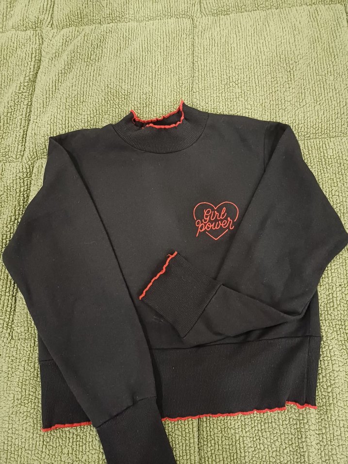 Siyah Uzun Kollu Crop Sweatshirt - Görsel 2