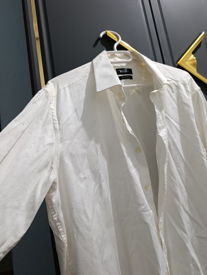 Erkek Beyaz Klasik Keten Gömlek - Görsel 4