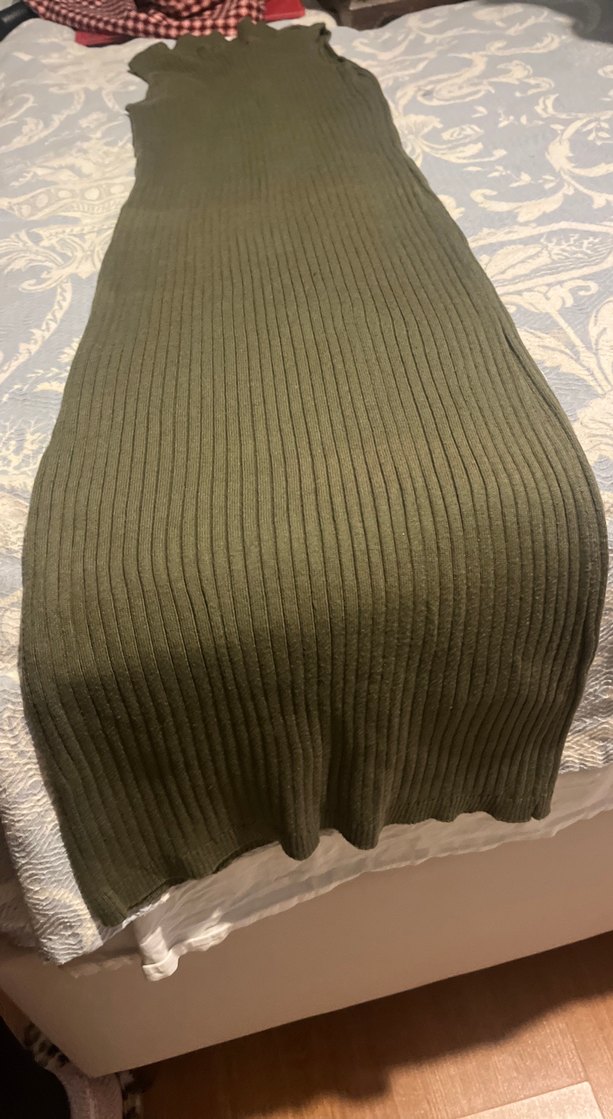 Kadın Haki Triko Uzun Elbise - Görsel 3