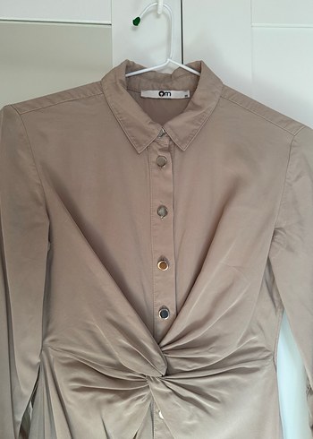 Düğmeli Bej Midi Elbise - Görsel 2