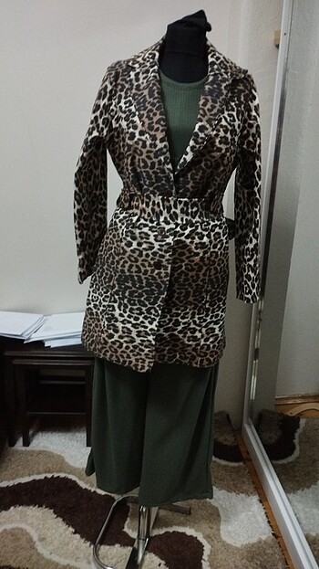 38 Beden kahverengi Renk FSTYL moda leopar desenli ceket