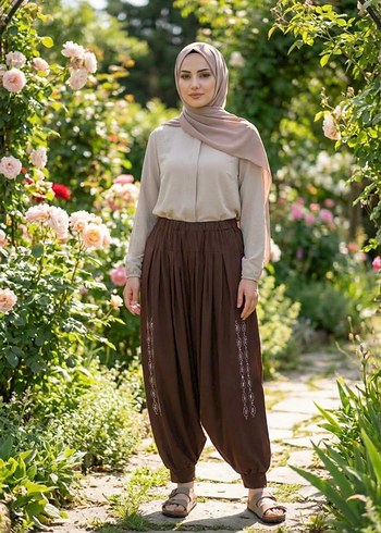 Bohem Etnik Desenli Kadın Salaş Pantolon - Görsel 2