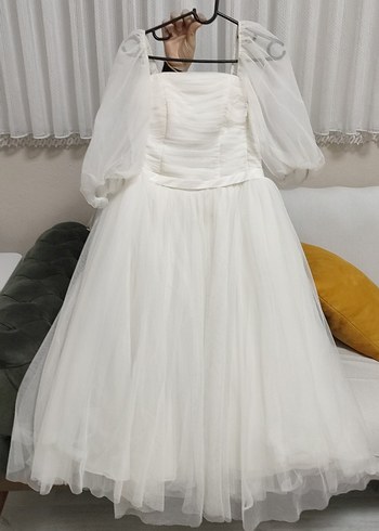 Beyaz Uzun Vintage Straplez Gelinlik - Görsel 3