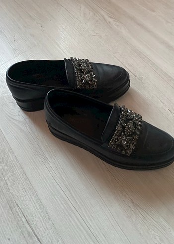 37 Beden siyah Renk Siyah Deri Platform Topuklu Gotik Tokalı Loafer