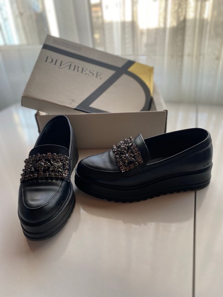 Siyah Parlak Yılan Desenli Platform Topuklu Loafer - Görsel 2