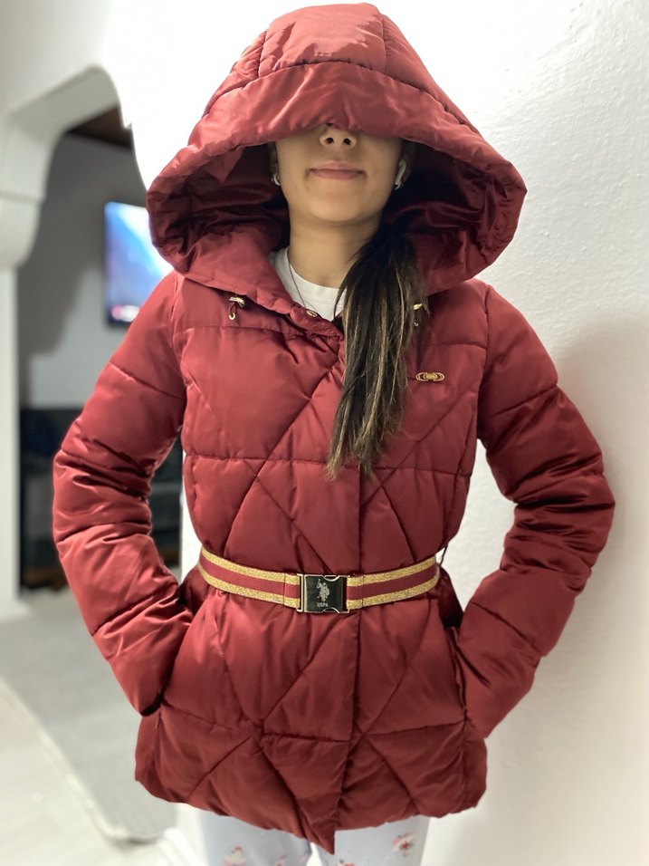 Bordo Kemerli Kısa Kadın Kışlık Mont - Görsel 3