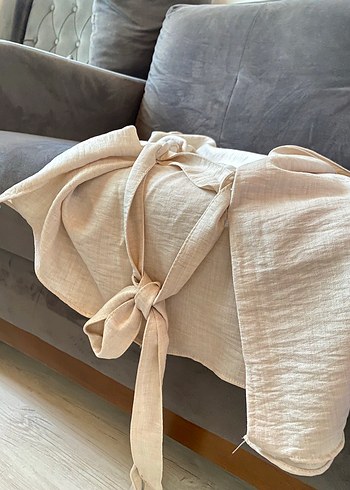 Zara İkili takım Bej Keten Drapeli Kadın Mini Pantolon