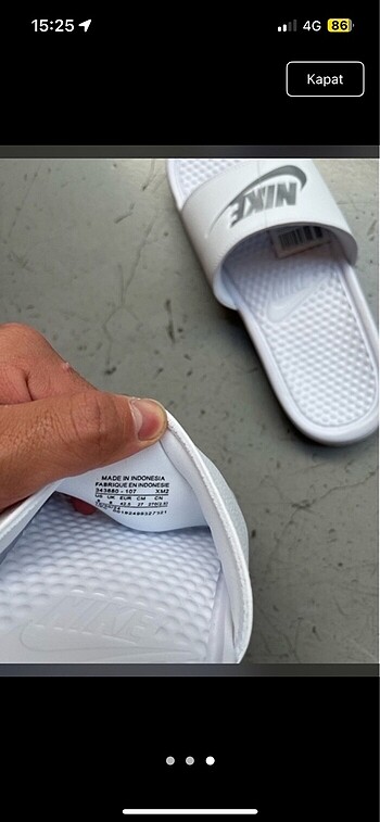 42.5 Beden beyaz Renk Nike Terlik