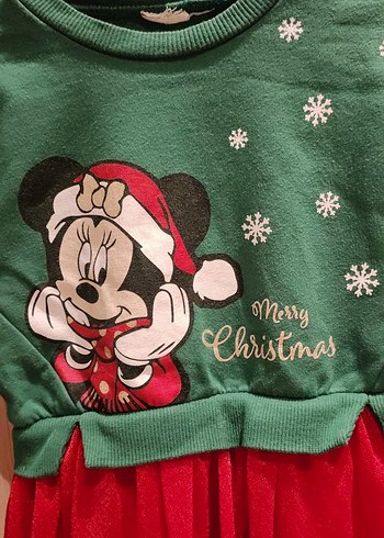 24-36 Ay Beden Kız Çocuk Minnie Mouse Noel Temalı Elbise