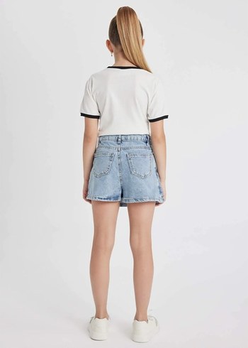 çocuk Mavi Kemerli Mini Denim Şort Etek - Görsel 2