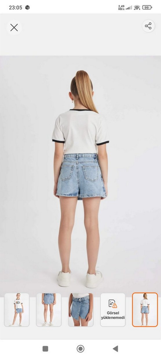 çocuk Mavi Kemerli Mini Denim Şort Etek - Görsel 2