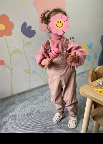 24-36 Ay Beden Kız Çocuk pembe Askılı su itici Tulum