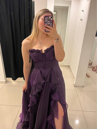 xl Beden Alfabeta mor straplez elbise & pembe taslı stiletto