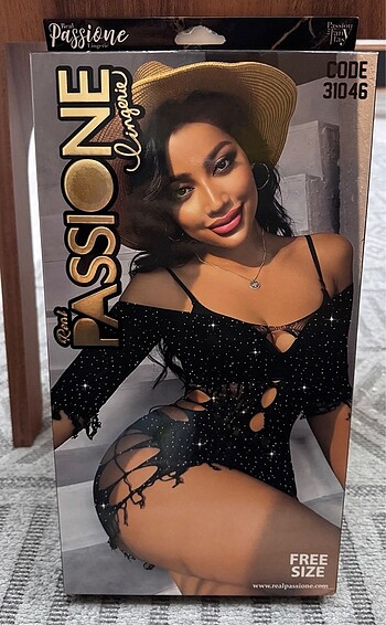 Real Passione Taşlı Siyah Vücut Çorabı