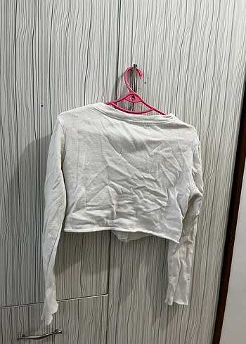 l Beden beyaz Renk Beyaz Uzun Kollu Düğmeli Crop