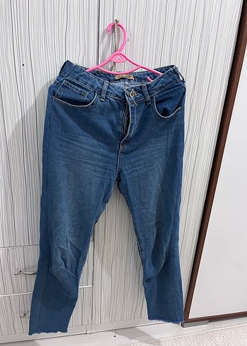 Diğer Mavi Kadın Bol Kesim Midi Denim Pantolon