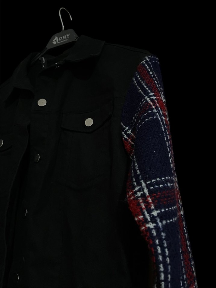 Düğmeli Siyah Denim Kadın Ceket - Görsel 2