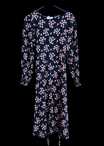 Uzun Kollu Siyah Çiçekli Salaş Elbise - Görsel 5