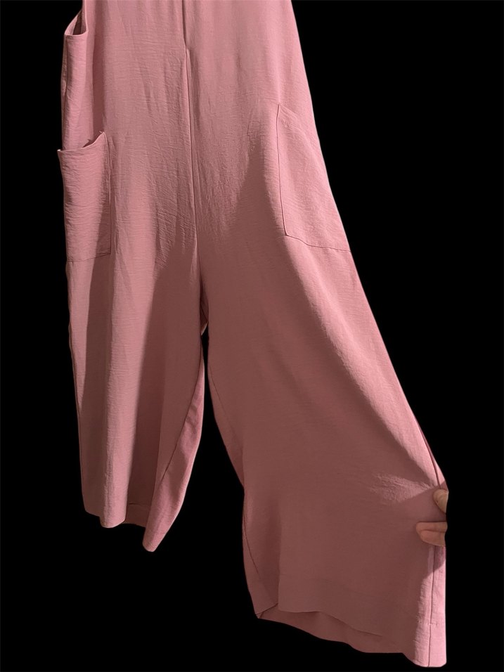 Pembe Uzun V Yaka Kadın Tulum - Görsel 3