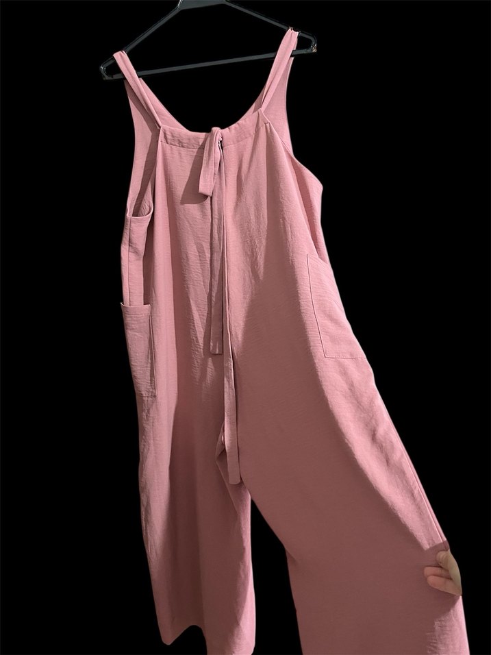 Pembe Uzun V Yaka Kadın Tulum - Görsel 4