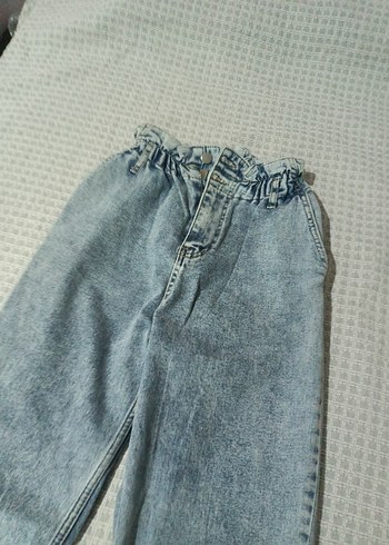 Diğer Kadın Gri Mavi Batik Desenli Kemerli Denim Pantolon