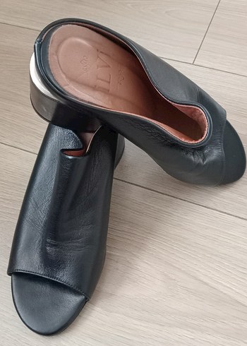 Siyah Topuklu Hakiki deri Kadın Sabo Ayakkabı - Görsel 3