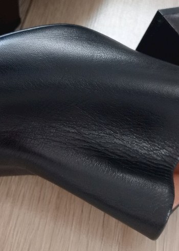 Siyah Topuklu Hakiki deri Kadın Sabo Ayakkabı - Görsel 4