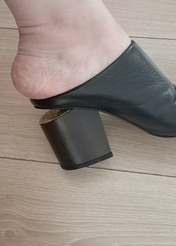 Siyah Topuklu Hakiki deri Kadın Sabo Ayakkabı - Görsel 6