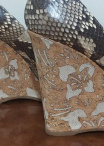 Kahverengi Yılan Desenli Platform Topuklu Ayakkabı Hakiki deri - Görsel 3