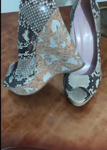 Kahverengi Yılan Desenli Platform Topuklu Ayakkabı Hakiki deri - Görsel 2