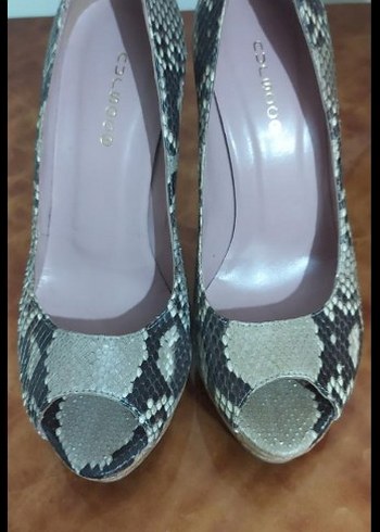 Kahverengi Yılan Desenli Platform Topuklu Ayakkabı Hakiki deri - Görsel 4