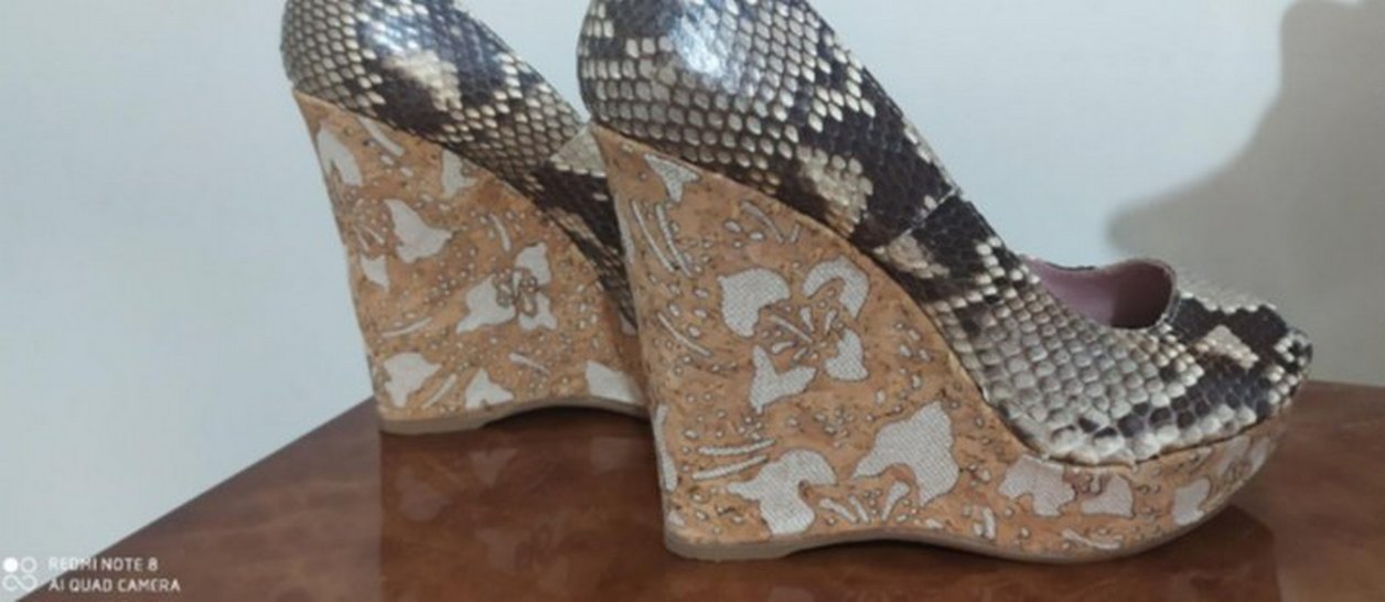 Kahverengi Yılan Desenli Platform Topuklu Ayakkabı Hakiki deri - Görsel 3