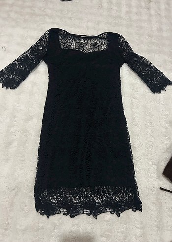 Diğer Siyah Dantel Midi elbise