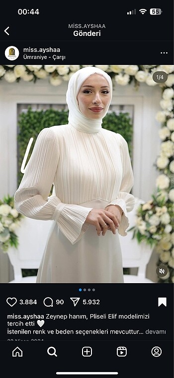 Missaysha beyaz tesettür piliseli elbise (söz-nişan-nikah)