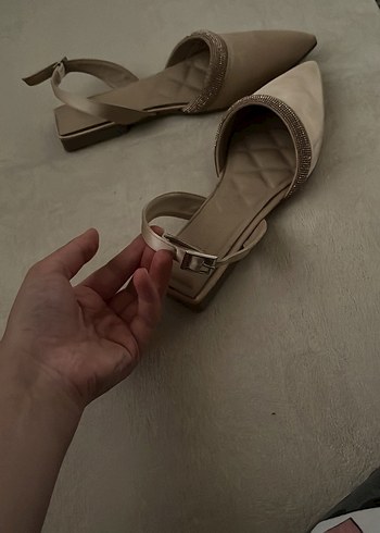 37 Beden camel Renk Bej süet taşlı kadın babet