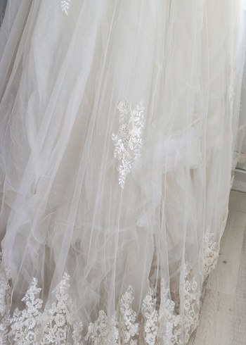 Bej hakim yaka tesettur A Kesim Uzun Gelinlik - Görsel 6