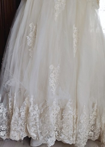 Bej hakim yaka tesettur A Kesim Uzun Gelinlik - Görsel 8