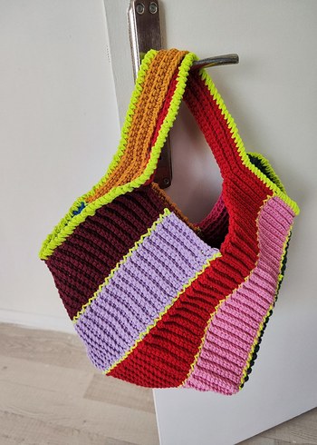 Renkli Örgü Bohem Kadın Çanta ve sapka - Görsel 4