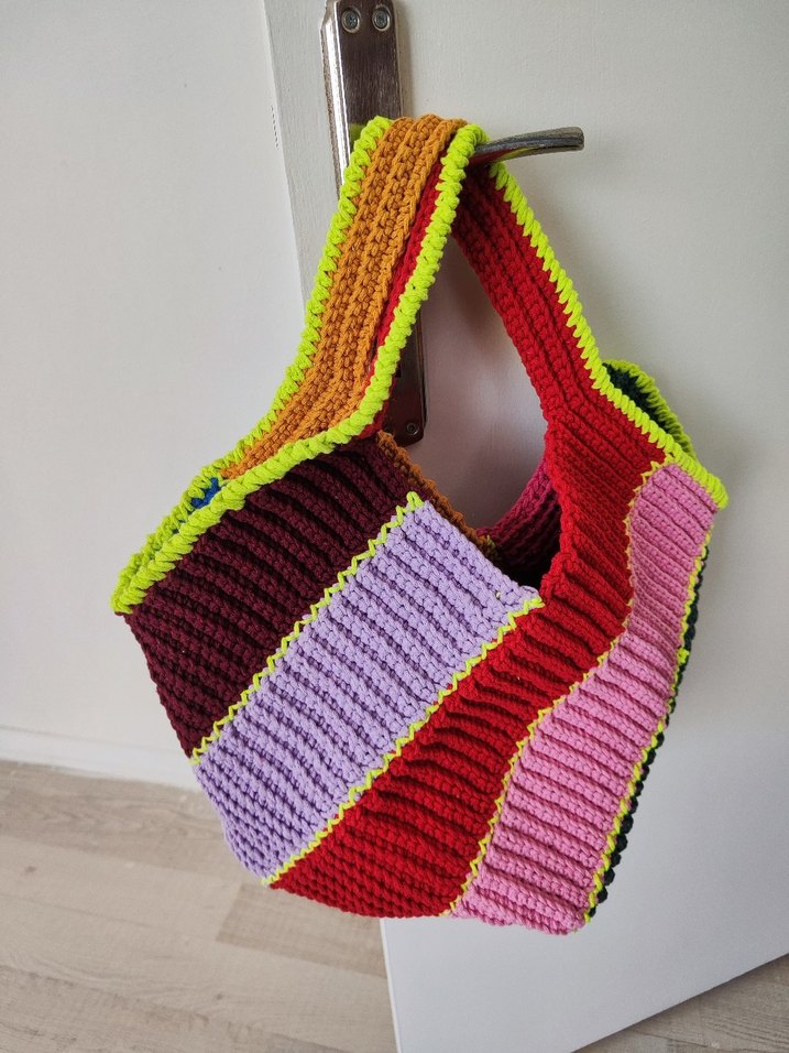 Renkli Örgü Bohem Kadın Çanta ve sapka - Görsel 4