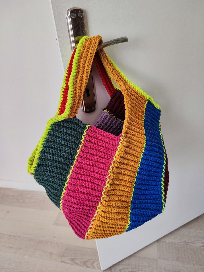 Renkli Örgü Bohem Kadın Çanta ve sapka - Görsel 5