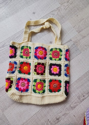 Çiçek Desenli Örgü Bohem Kadın Çantası - Görsel 3