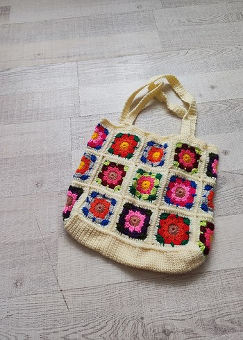 Çiçek Desenli Örgü Bohem Kadın Çantası - Görsel 4