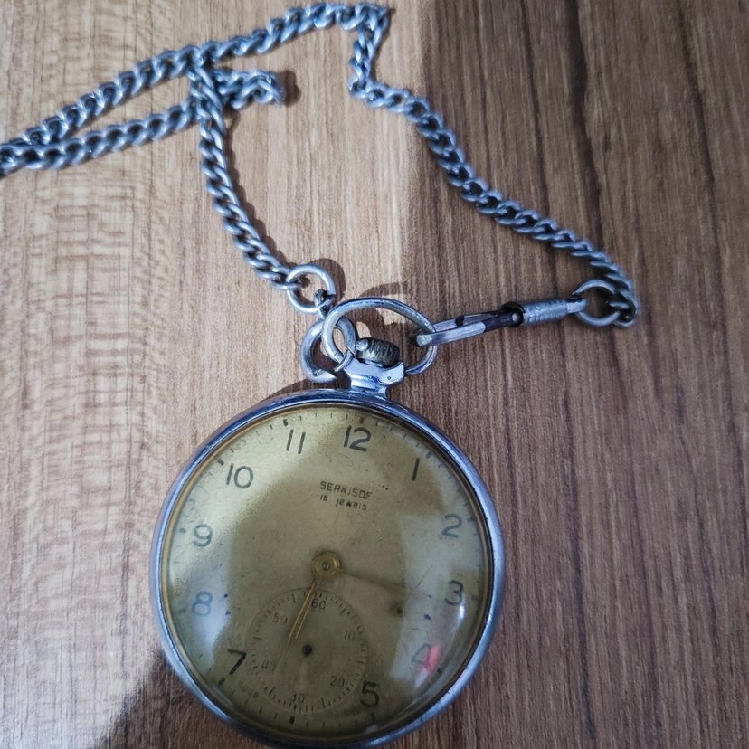 Bej Vintage Erkek Cep Saati Zincirli - Görsel 5